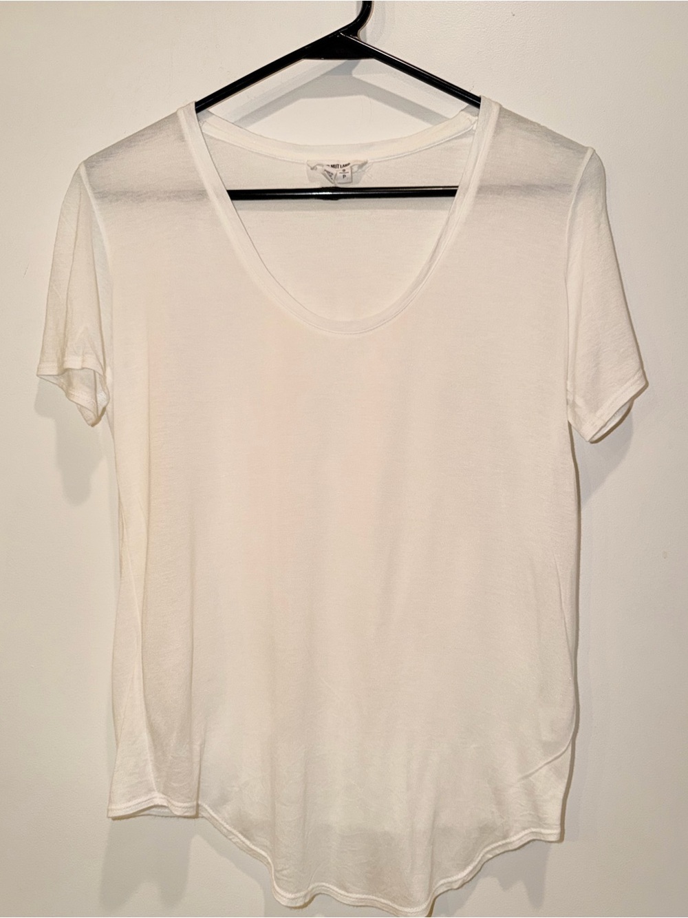 Helmut Lang White Sheer Scoop Neck Short Sleeve Tee Shirt, Sz SM